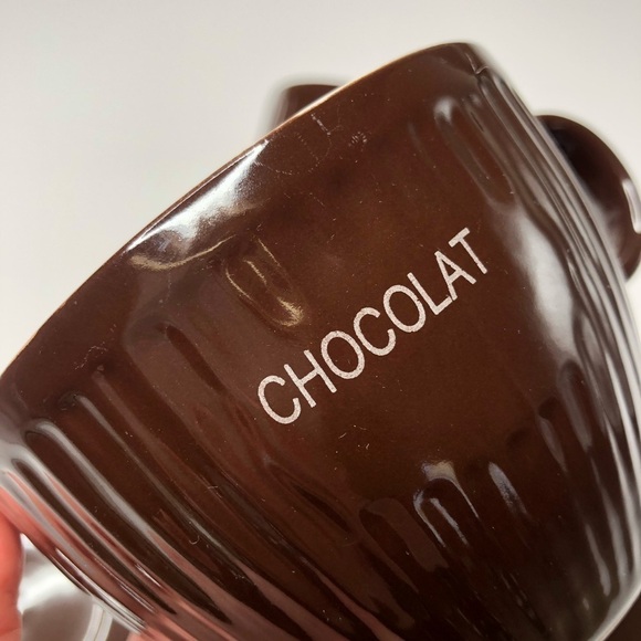 Paris Hot Chocolate Rich Brown Ridged Mugs & Saucers Cozy Winter Cups Set of 2 - Picture 2 of 12